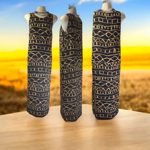 Jones New York Black and Brown Printed Pull up Maxi Dress Size 8 - Picture 2 of 16